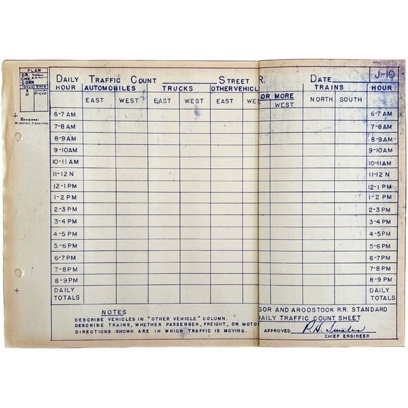 1958 Railroad Bangor Aroostook Daily Traffic Count Sheet Blueprint J10 DWDD15 - Picture 3 of 5